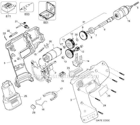 Page A Diagram and Parts List for 1963R Type 1 Black and Decker Cordless Drill
